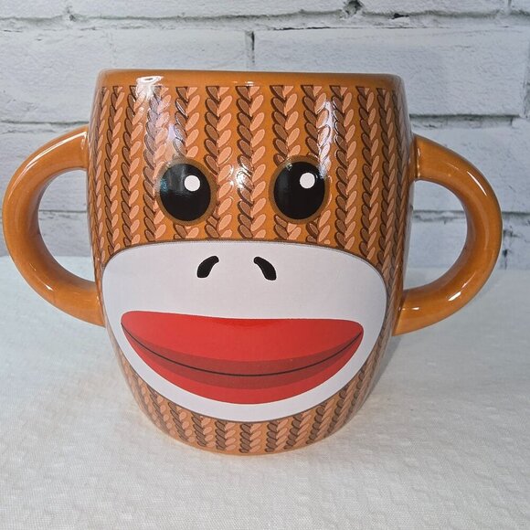 SOCK MONKEY DOUBLE HANDLED MUG BY GALERIE EUC NOSTALGIC VIBE - Picture 1 of 5